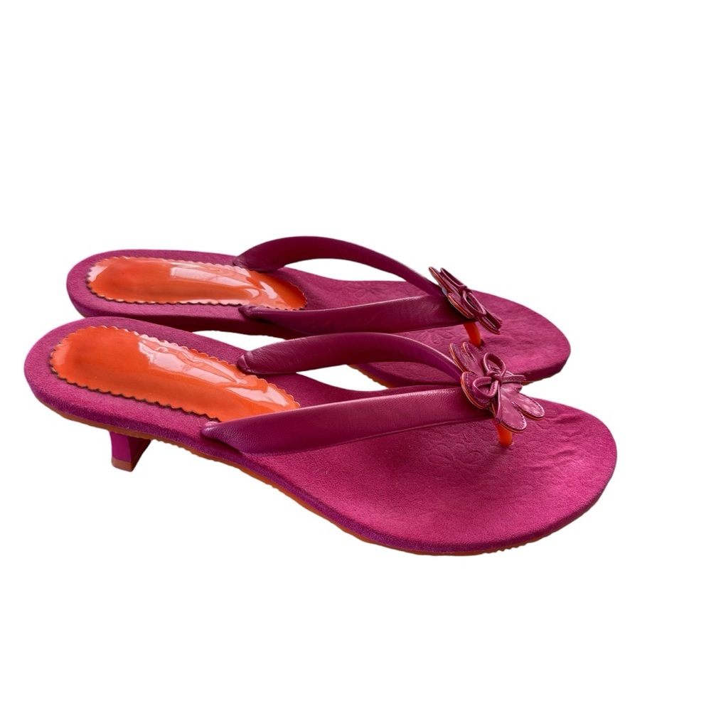 Vintage Flower Ribbon Thong Kitten Heels Pink Orange Summer Made in Spain Sz 10 - Picture 15 of 15